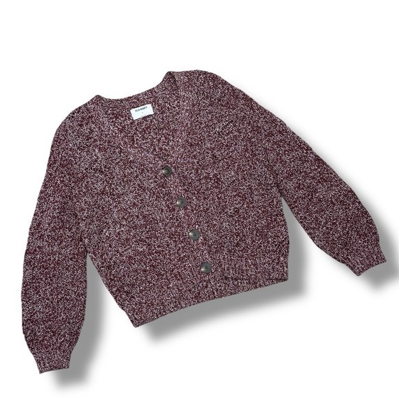 Old Navy Marled‎ Pointelle Knit V Neck Crop Cardigan Sweater Burgundy Red Small - Picture 14 of 14